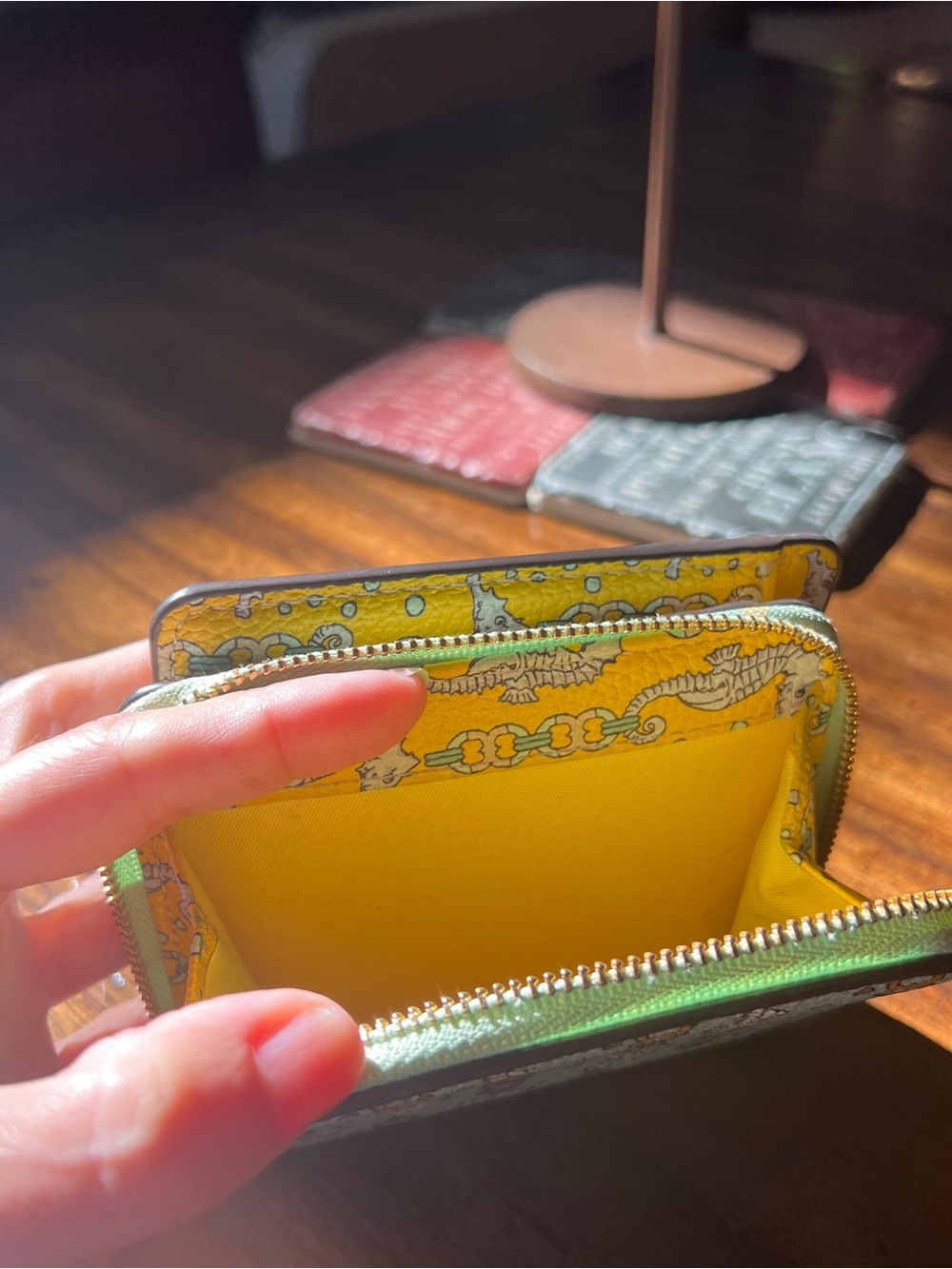Tory Burch Mint Green Seahorse Print Wallet with Yellow Strap - Picture 5 of 5